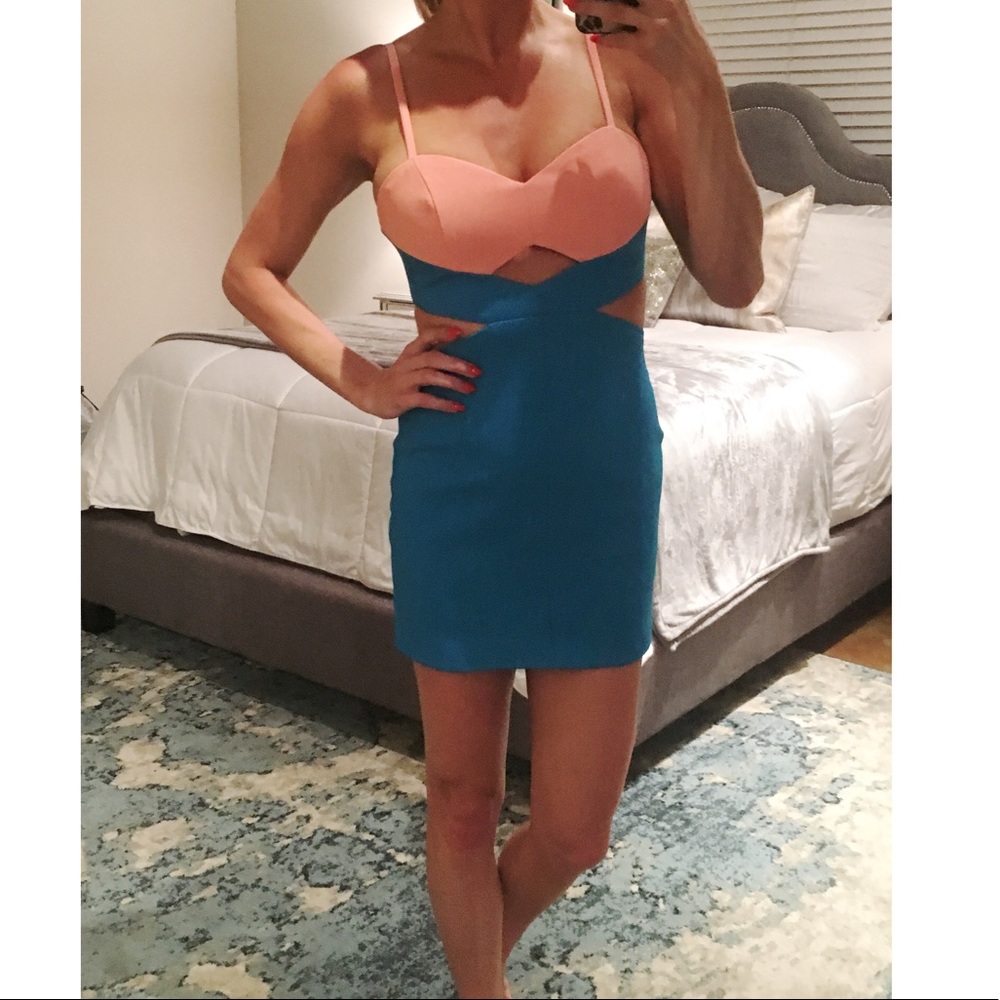 Coral/Blue Cut Out Dress